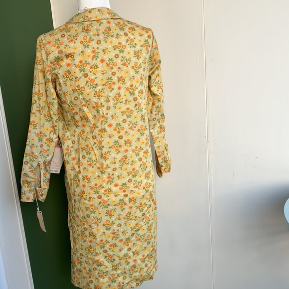 Vintage 60s 70s NWT Fall Tones Floral Flower Power Mod Dress - Picture 7 of 10